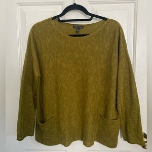 Eileen Fisher Mustard Organic Linen Organic Cotton Blend Sweater Size M